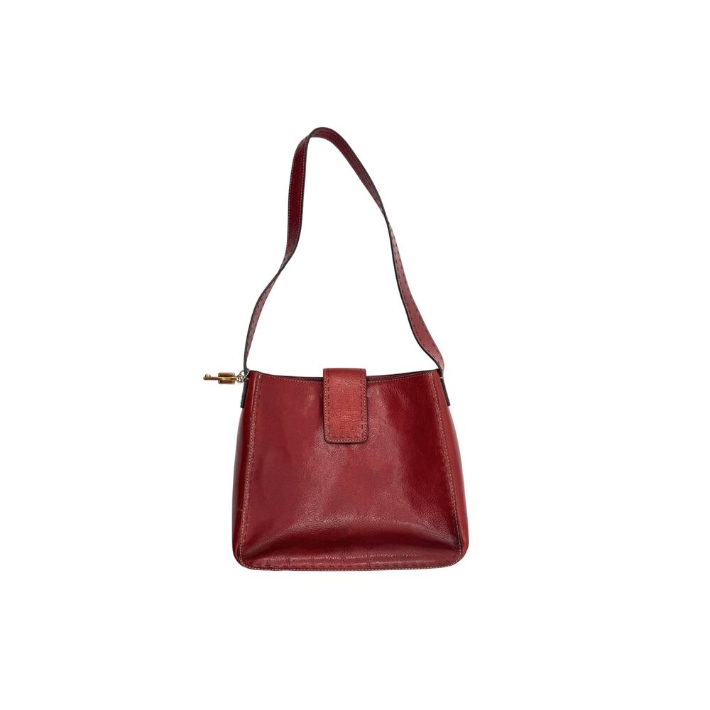 Fossil Hand Bag Oxblood Red Leather Stitched Shoulder Bag Flap Closure Square